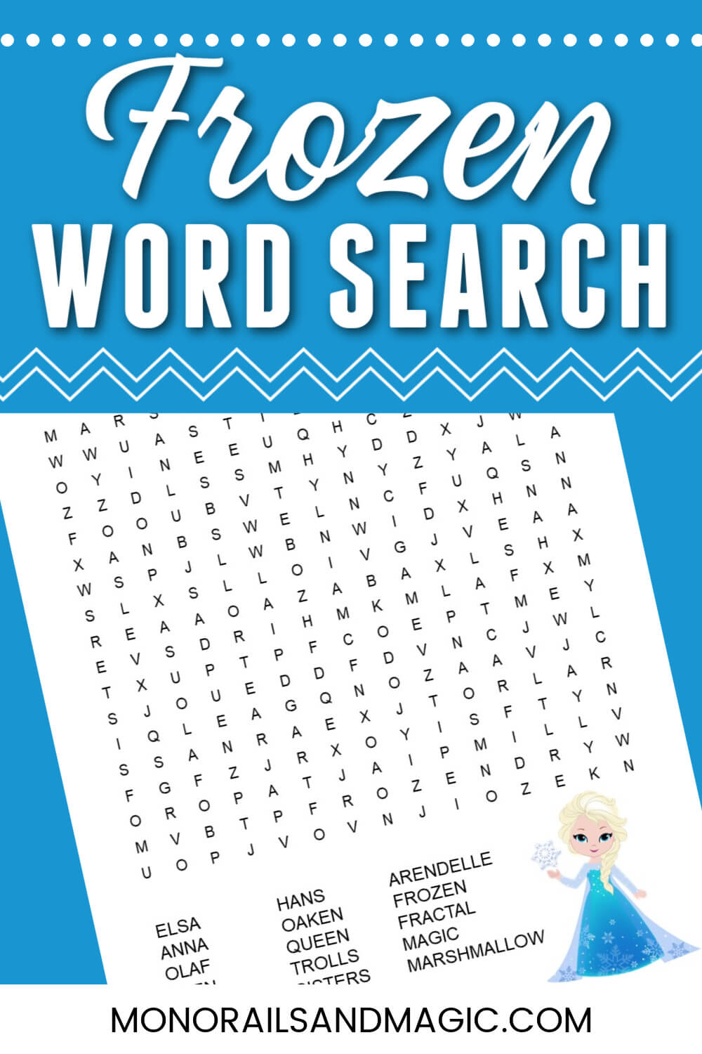 Free printable Frozen word search for kids.