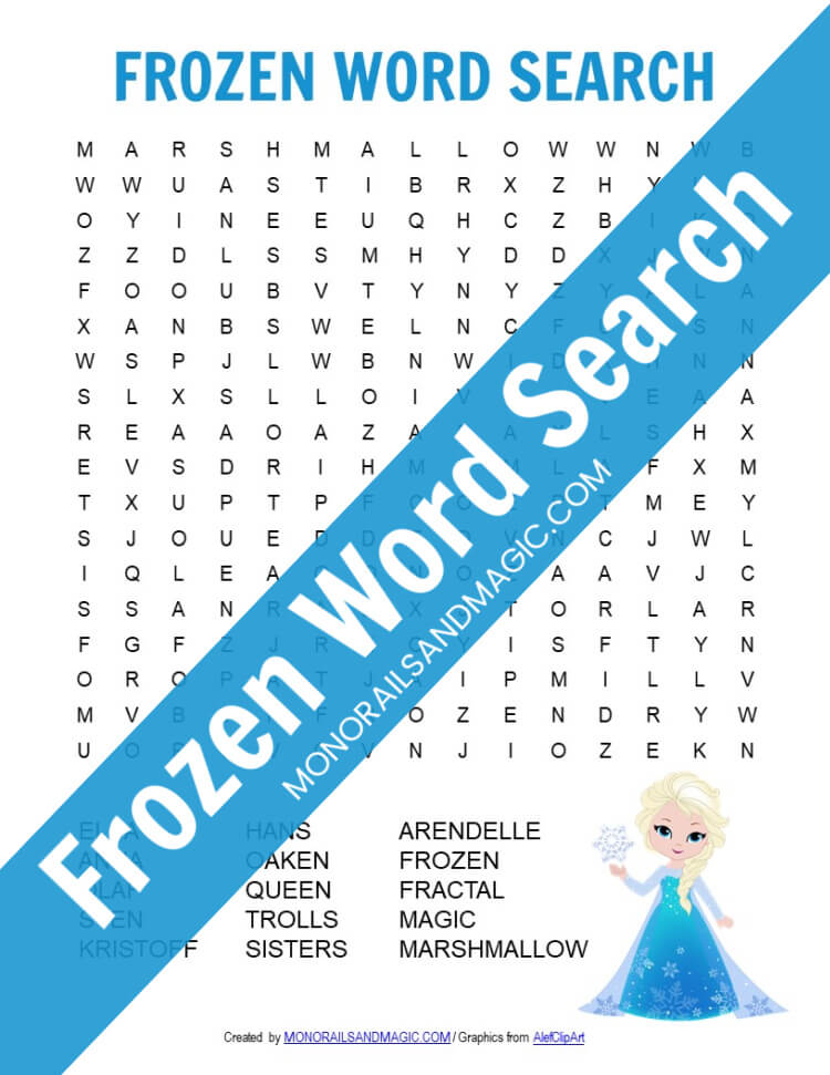 Free printable Frozen word search for kids.
