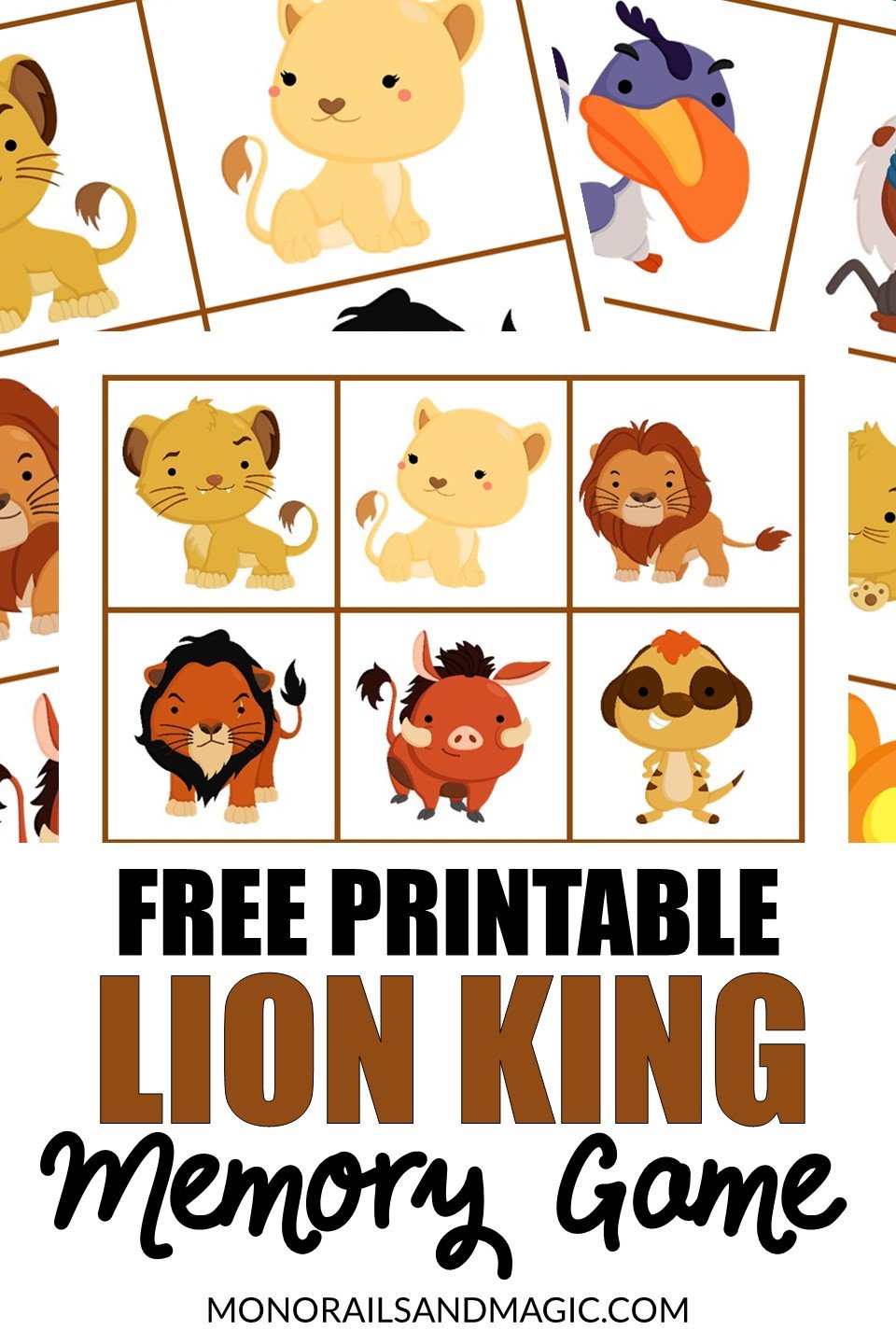 Free printable Lion King memory game for kids.