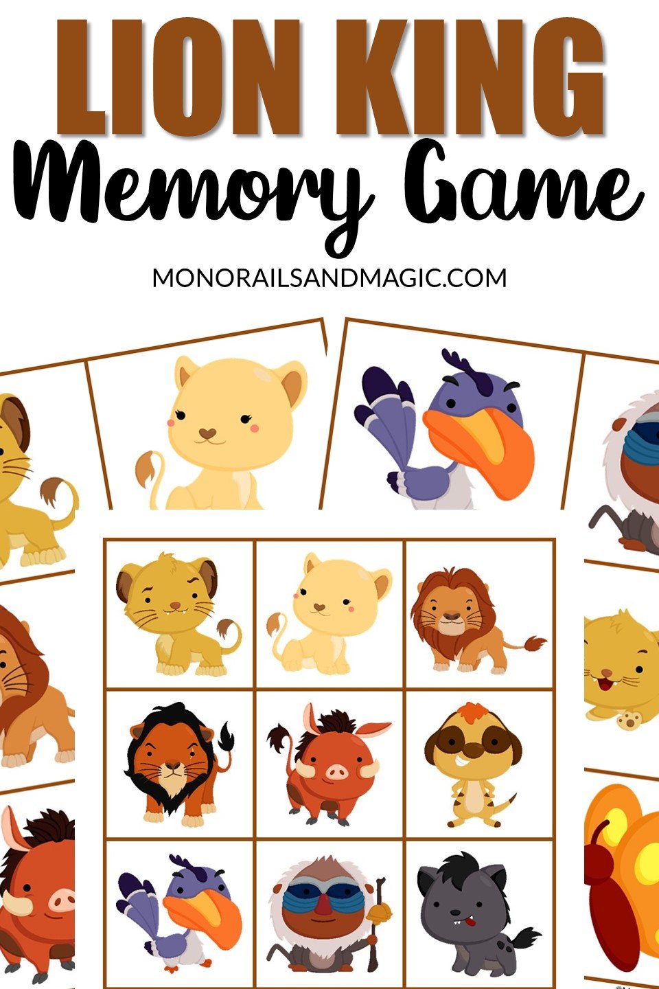 Free printable Lion King memory game for kids.