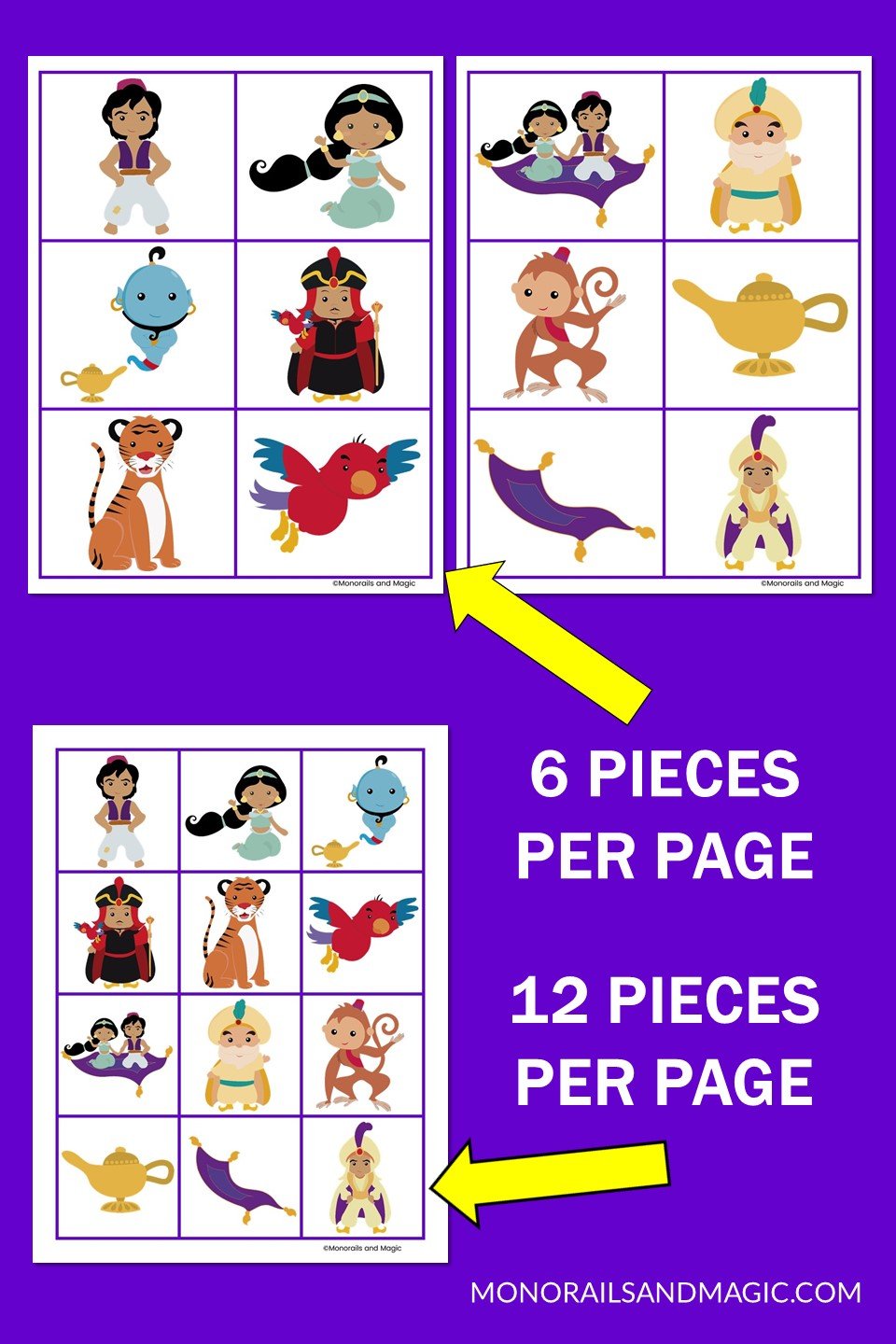 Free printable Aladdin memory game for kids.