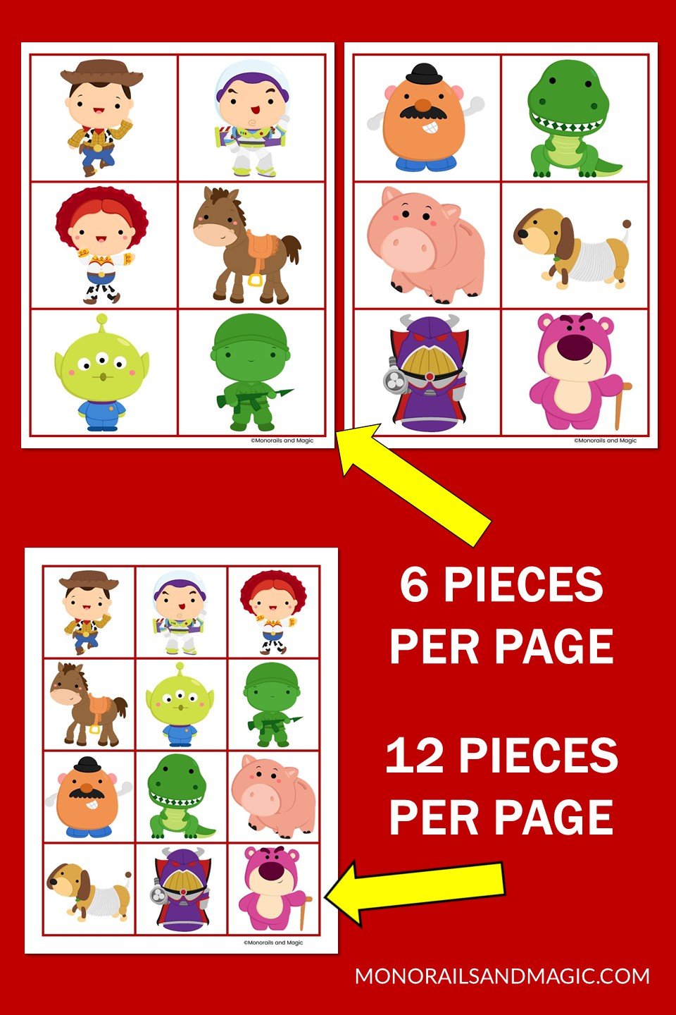 Free printable Toy Story memory game for kids.