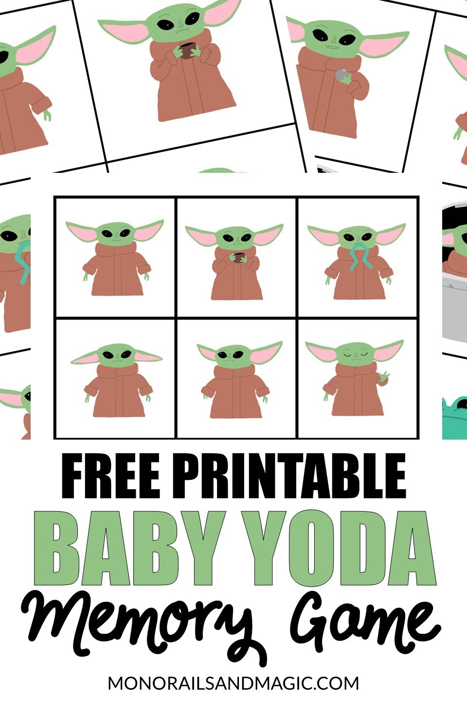 Free printable Baby Yoda memory game for kids.