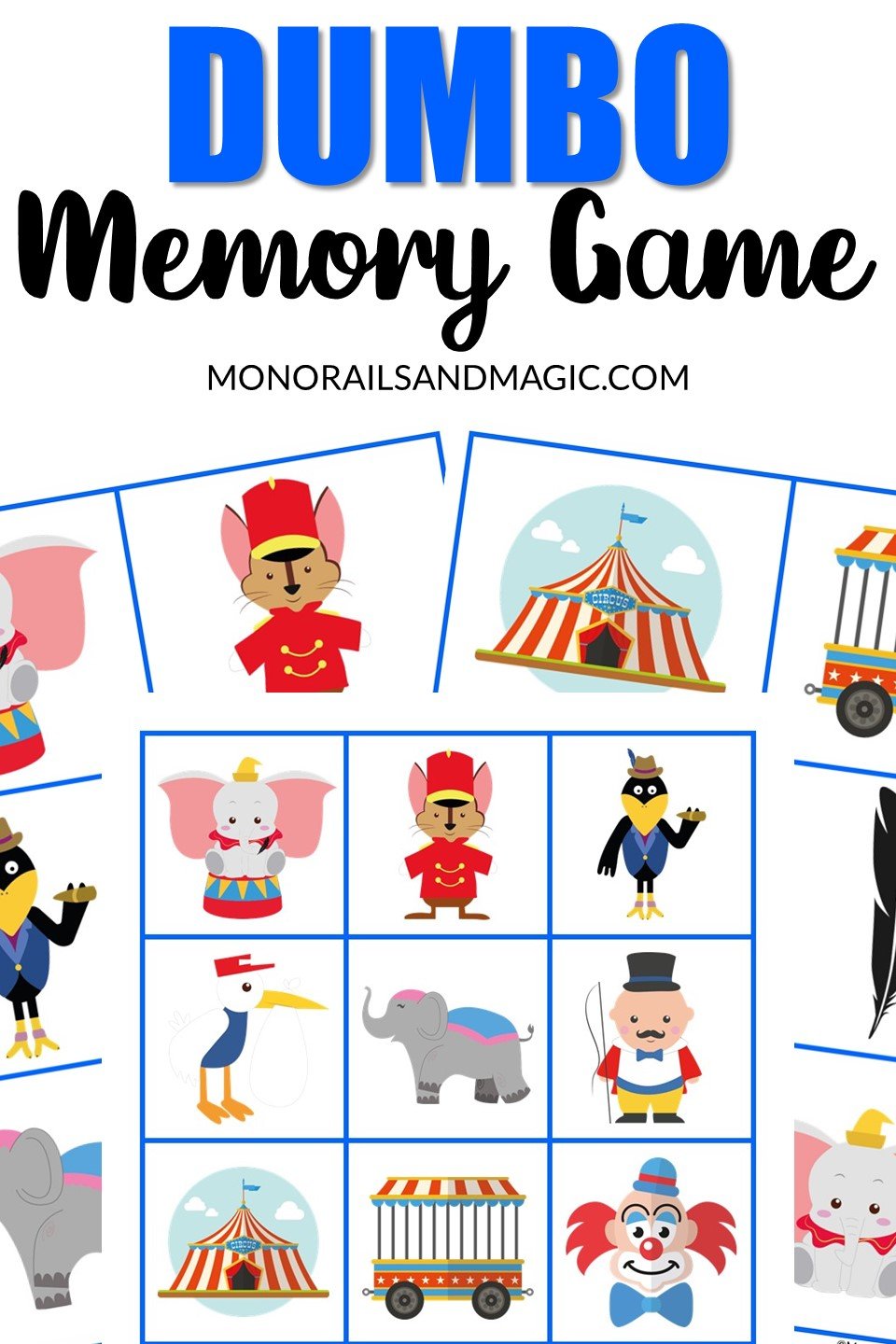 Free printable Dumbo memory game for kids.