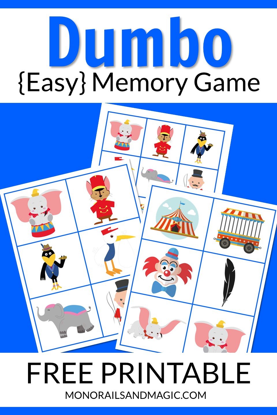 Free printable Dumbo memory game for kids.