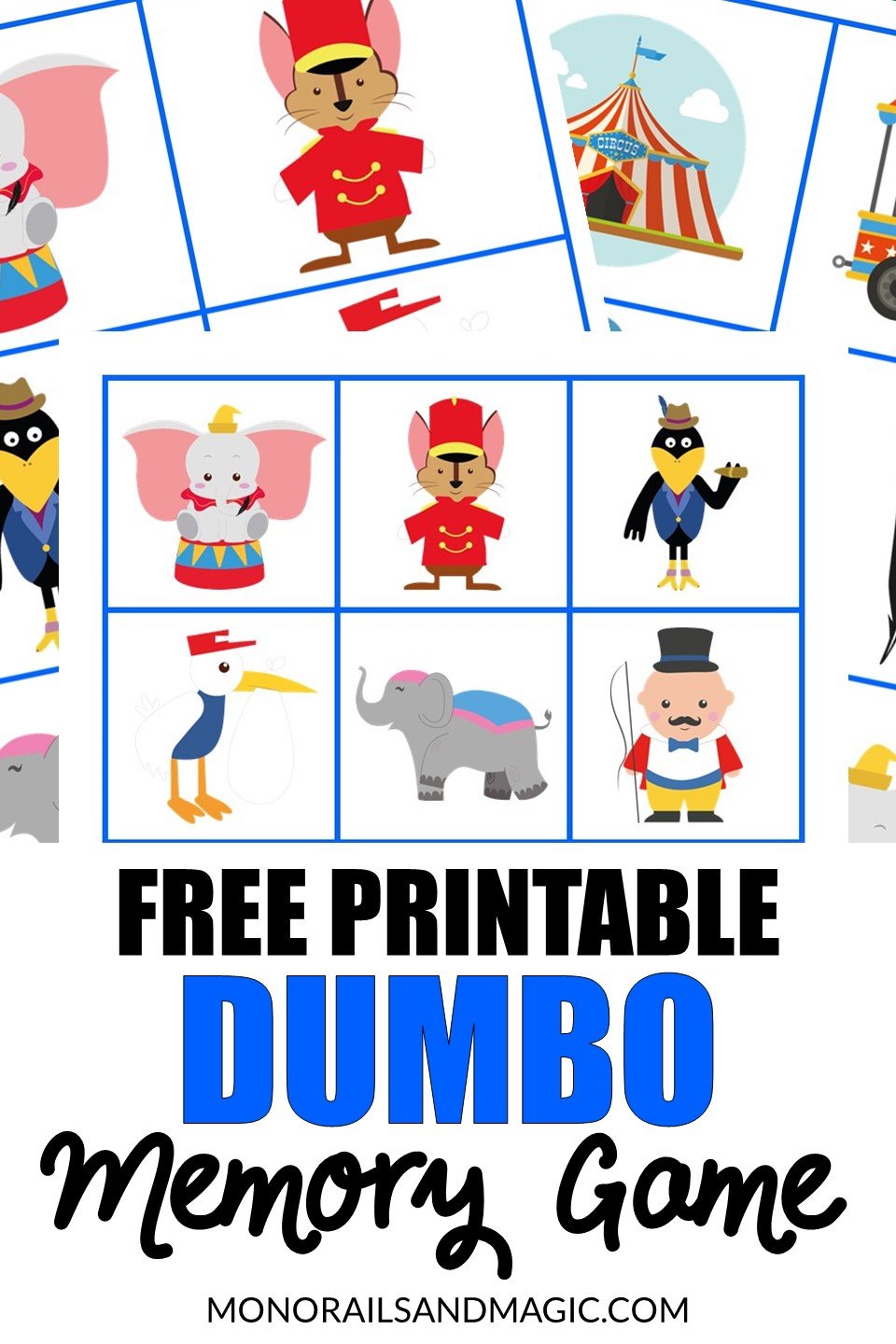 Free printable Dumbo memory game for kids.