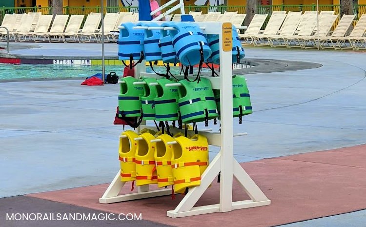 Life vests at Pop Century's Hippy Dippy pool.