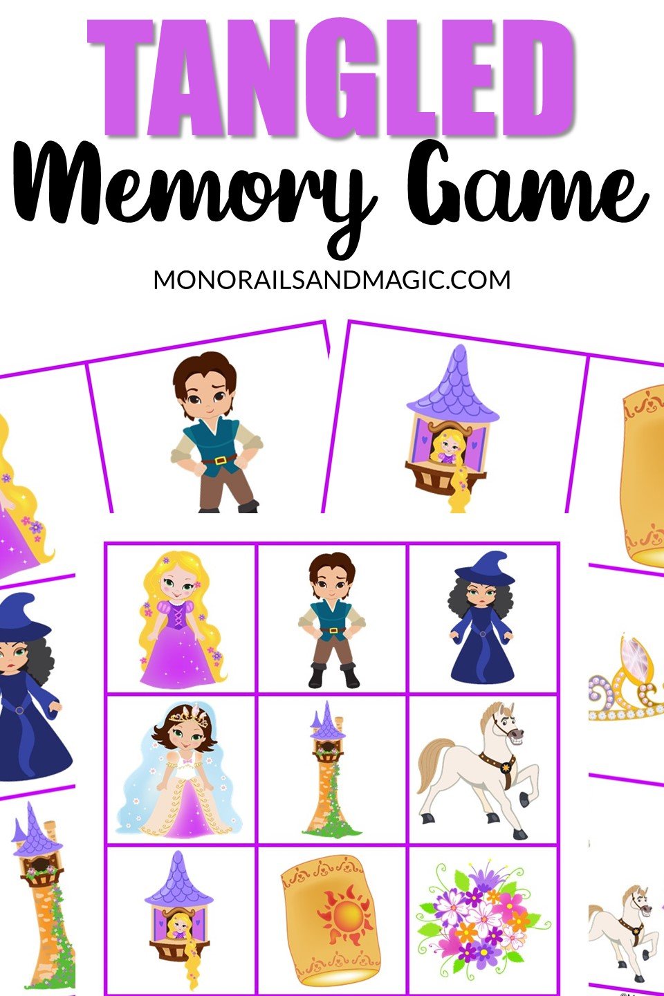Free printable Tangled memory game for kids.