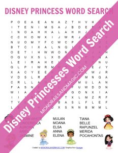 Disney Princess Word Search Free Printable - Monorails and Magic