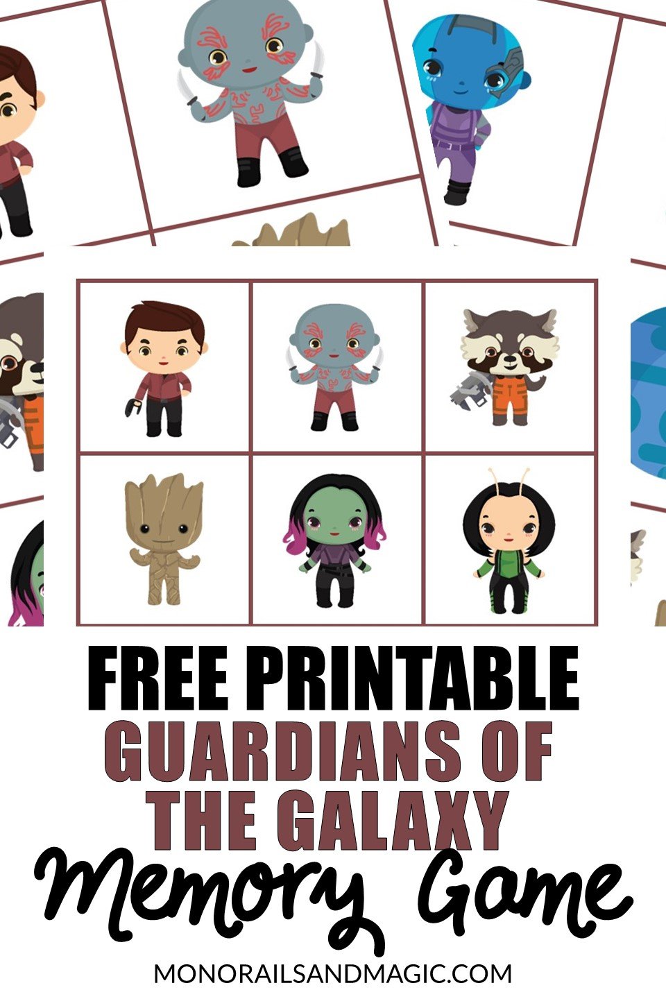 Free printable Guardians of the Galaxy memory game for kids.