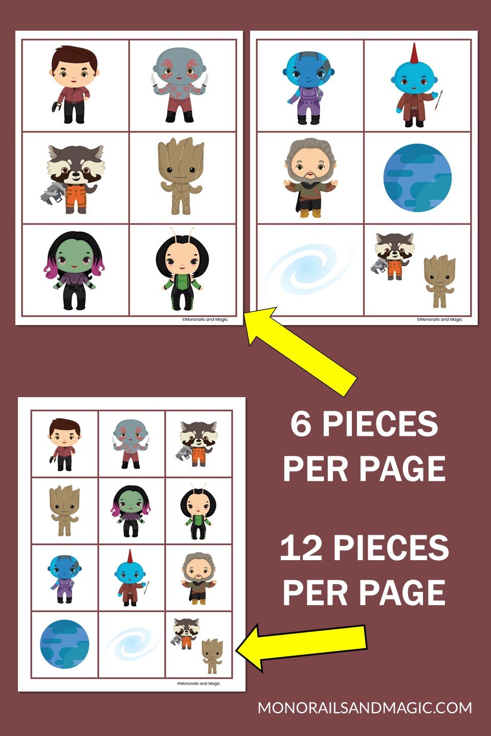 Free printable Guardians of the Galaxy memory game pieces.