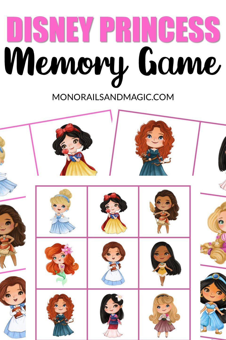 Disney Princess Memory Game Free Printable Monorails And Magic