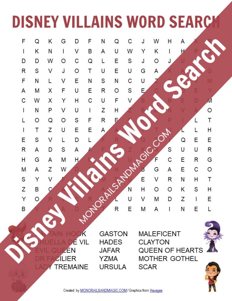 Disney Villains Word Search Free Printable