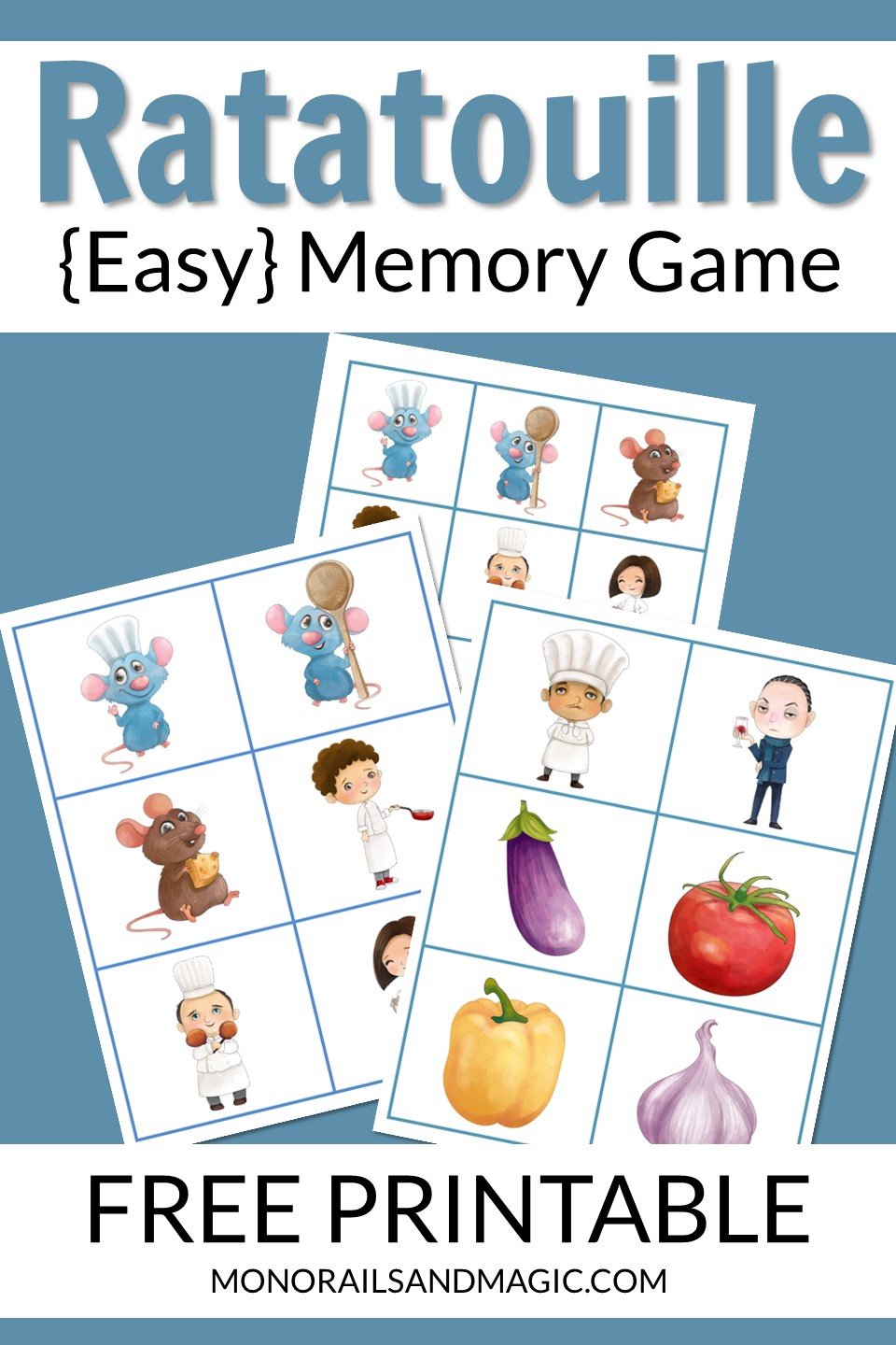 Free printable Ratatouille memory game for kids.