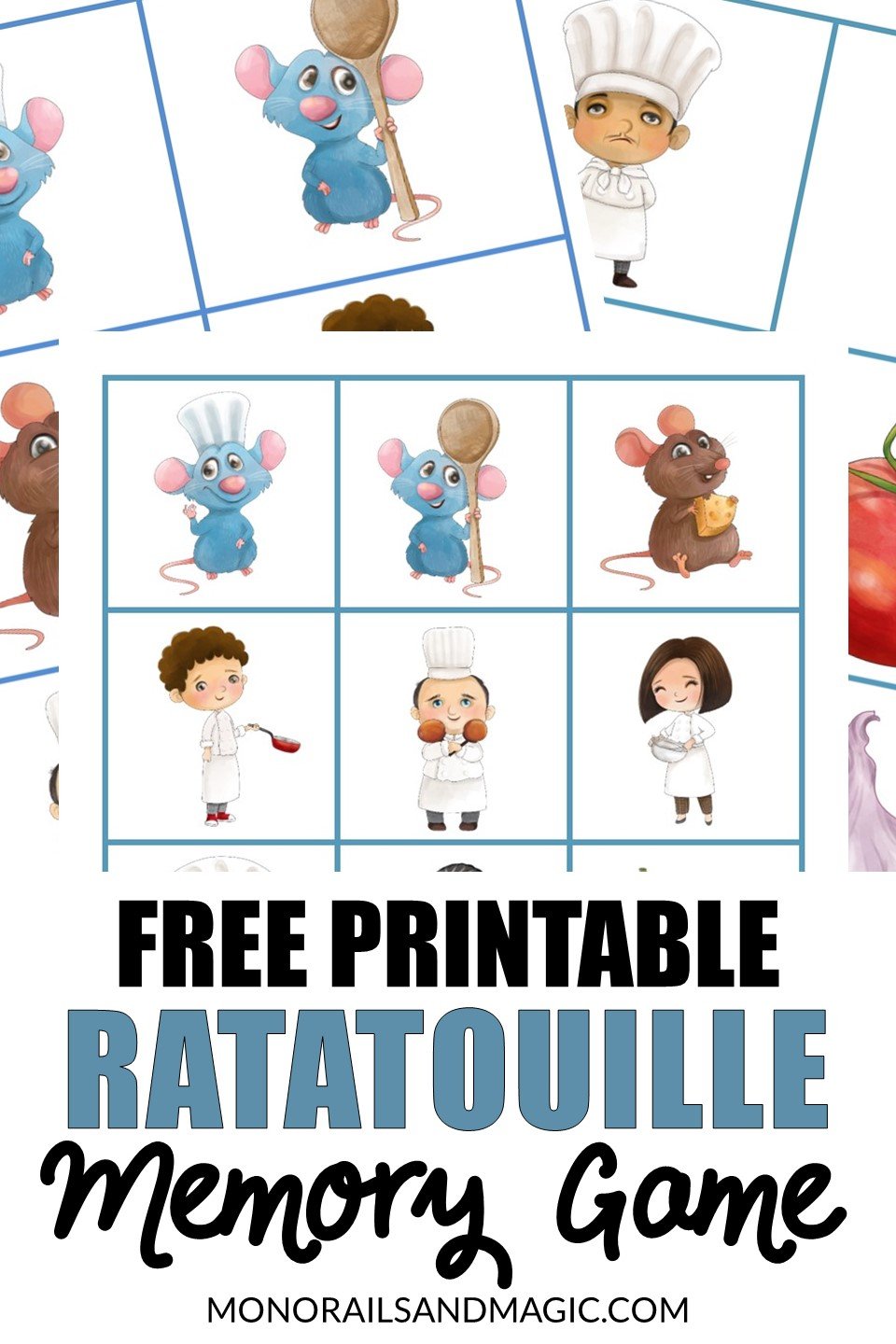 Free printable Ratatouille memory game for kids.