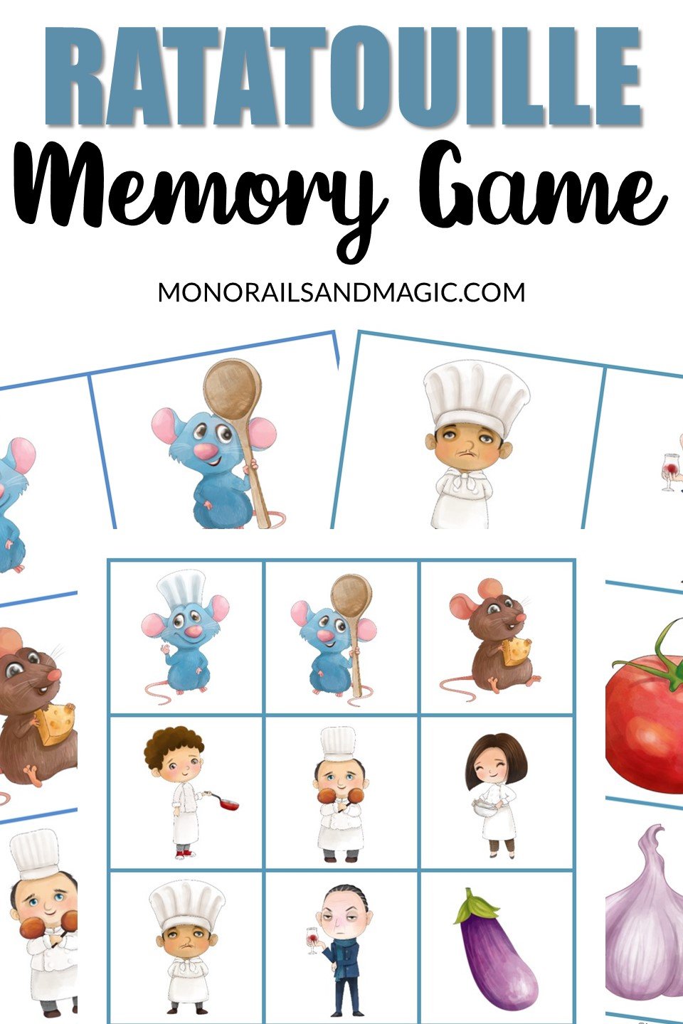 Free printable Ratatouille memory game for kids.
