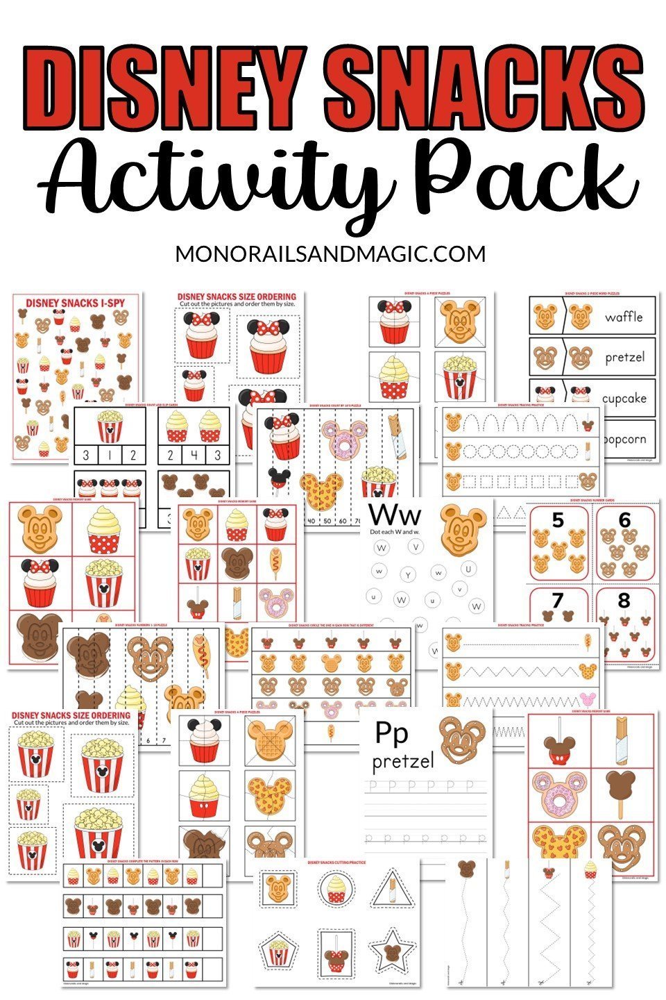 Printable Disney snacks activity pack for kids.