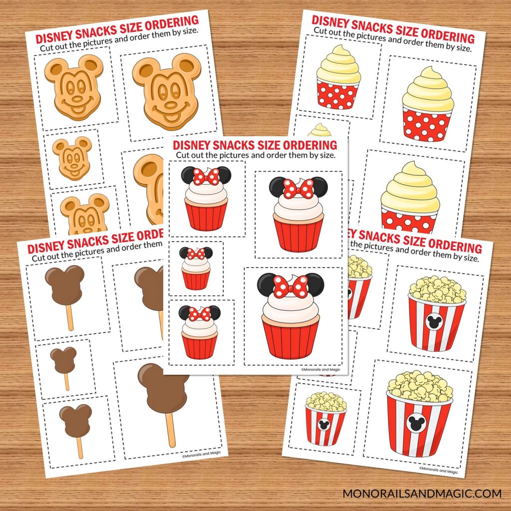 Disney snacks activity pack order by size.