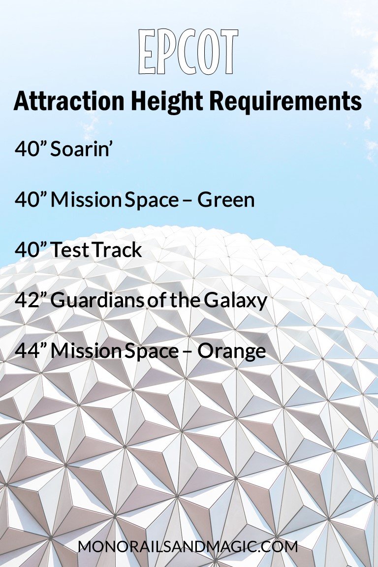 List of Walt Disney World height requirements for Epcot.