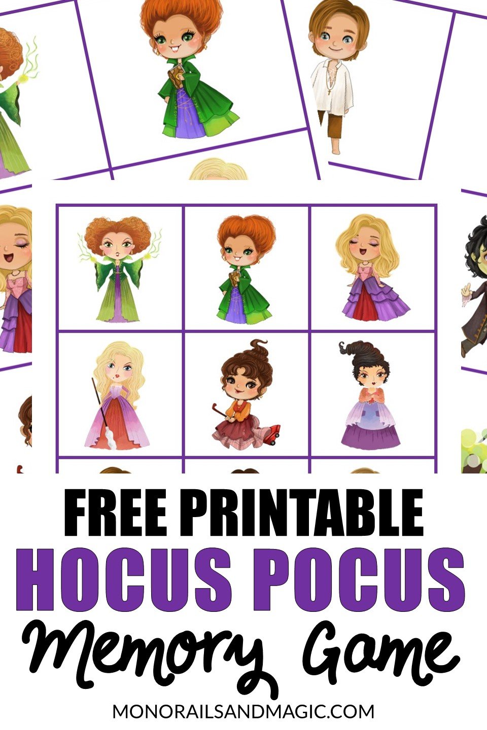 Free printable Hocus Pocus memory game for kids.