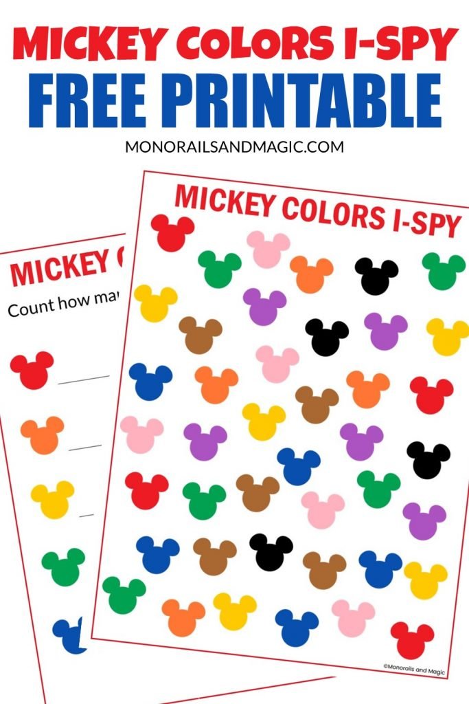 Free printable Mickey colors I-spy activity for kids.
