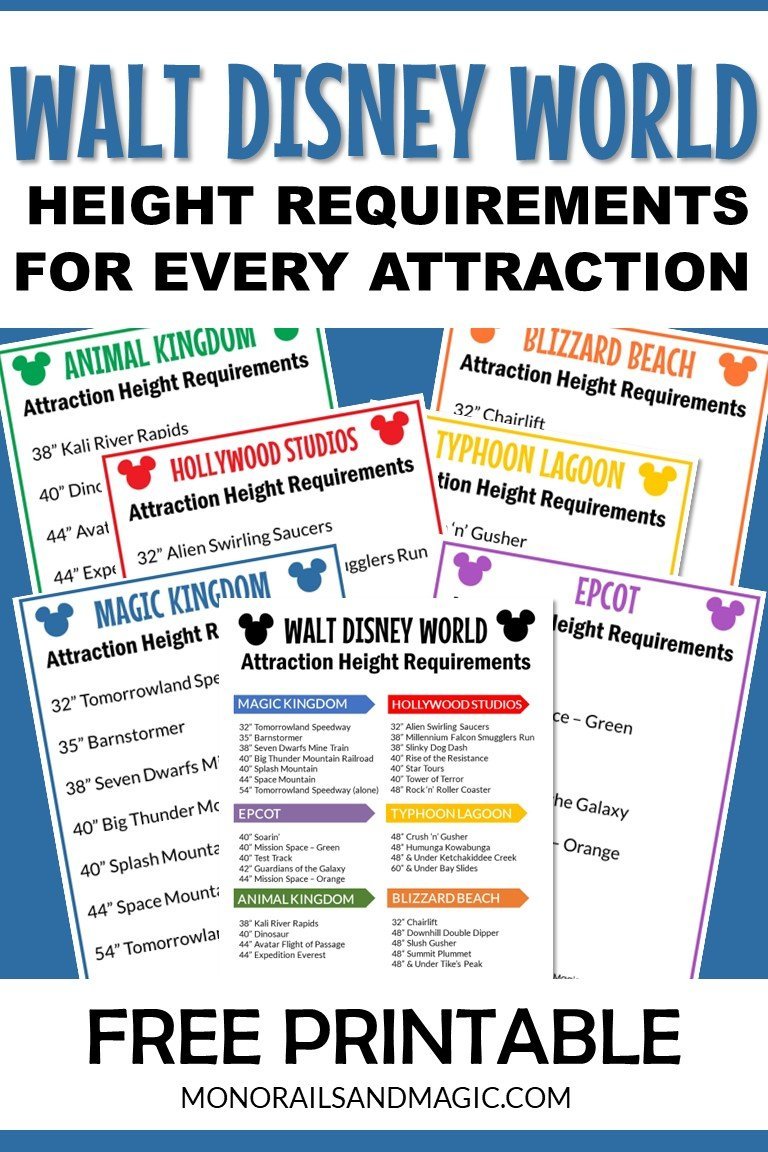 Free printable list of all of the height requirements for Walt Disney World attractions.