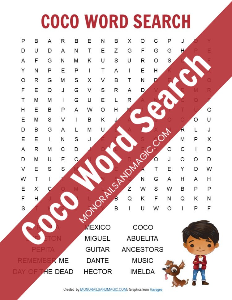 Coco Word Search Free Printable Monorails And Magic