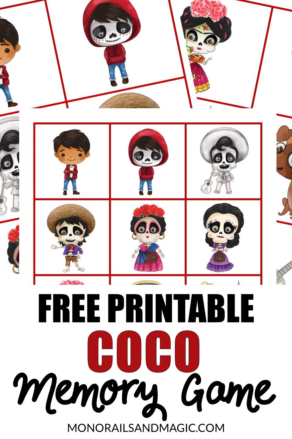 Free printable Coco memory game for kids.