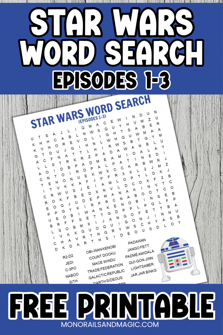 Free printable word search for the Star Wars Episodes 1-3 movies.