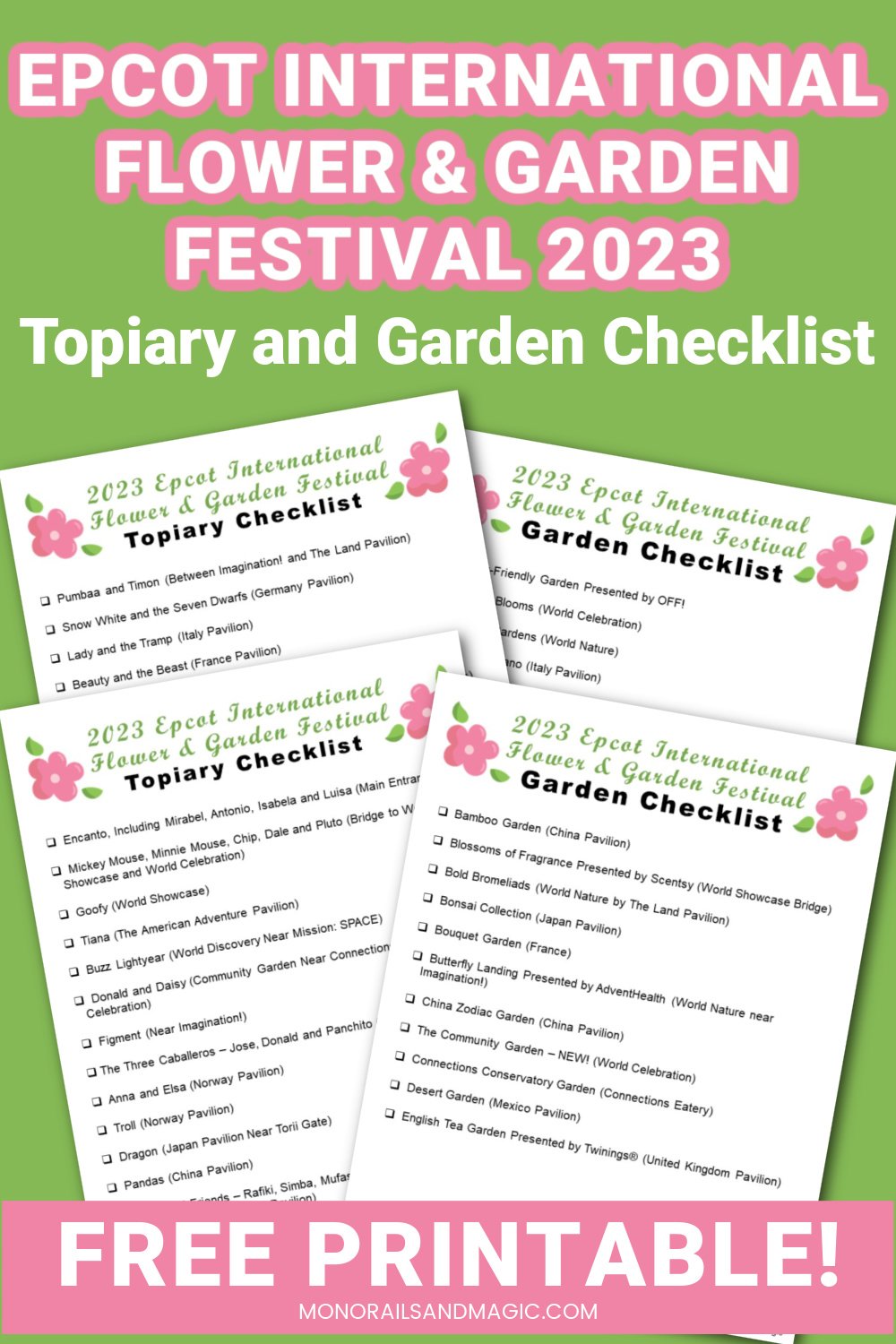 Checklist for the Epcot International Flower and Garden Festival.