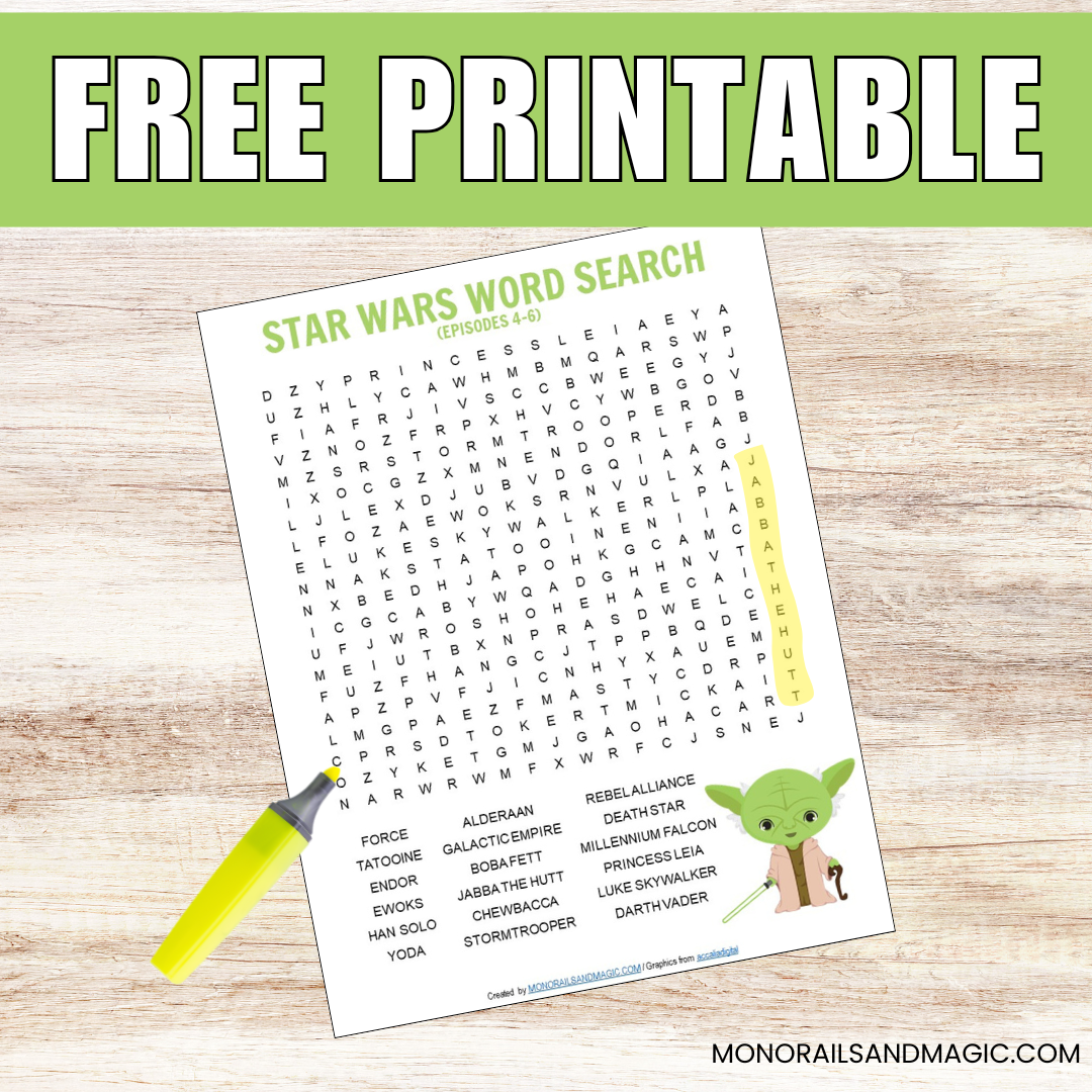 Free printable word search for the Star Wars Episodes 4-6 movies.