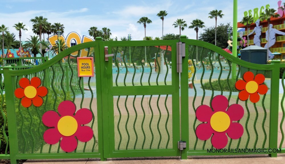 Gate surrounding the Hippy Dippy pool at Disney's Pop Century Resort.