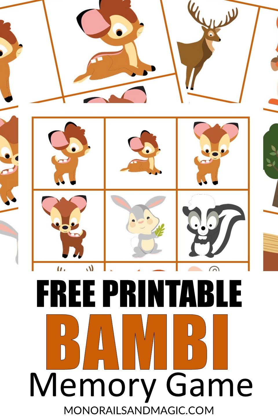Free printable Bambi memory game for kids.