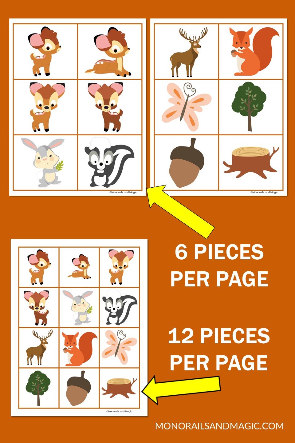 Free printable Bambi memory game for kids with different pieces.