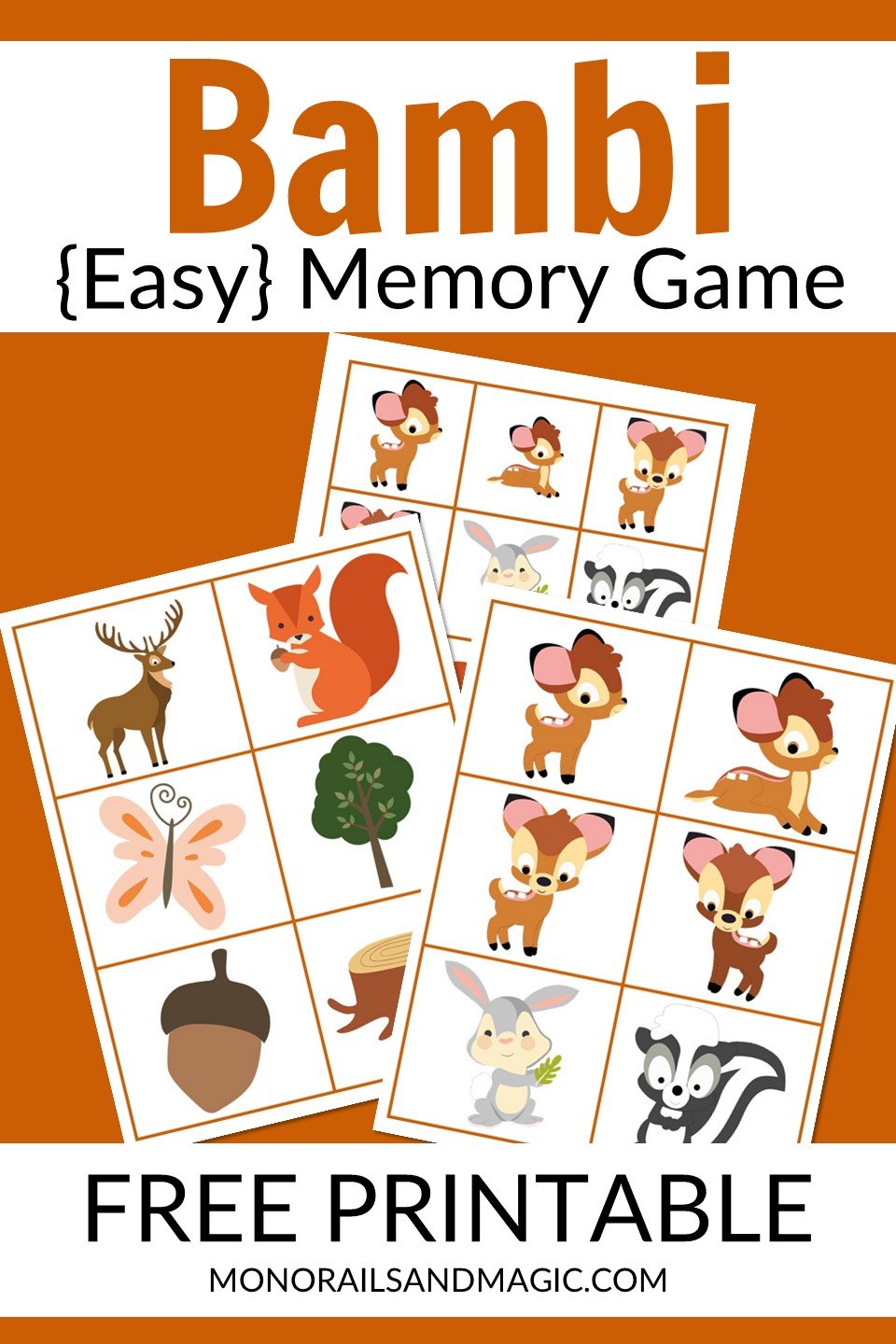 Free printable Bambi memory game for kids.