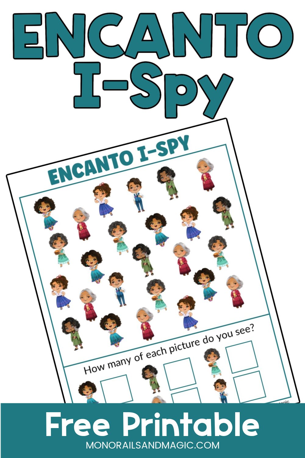 Free printable Encanto I-Spy activity for kids.