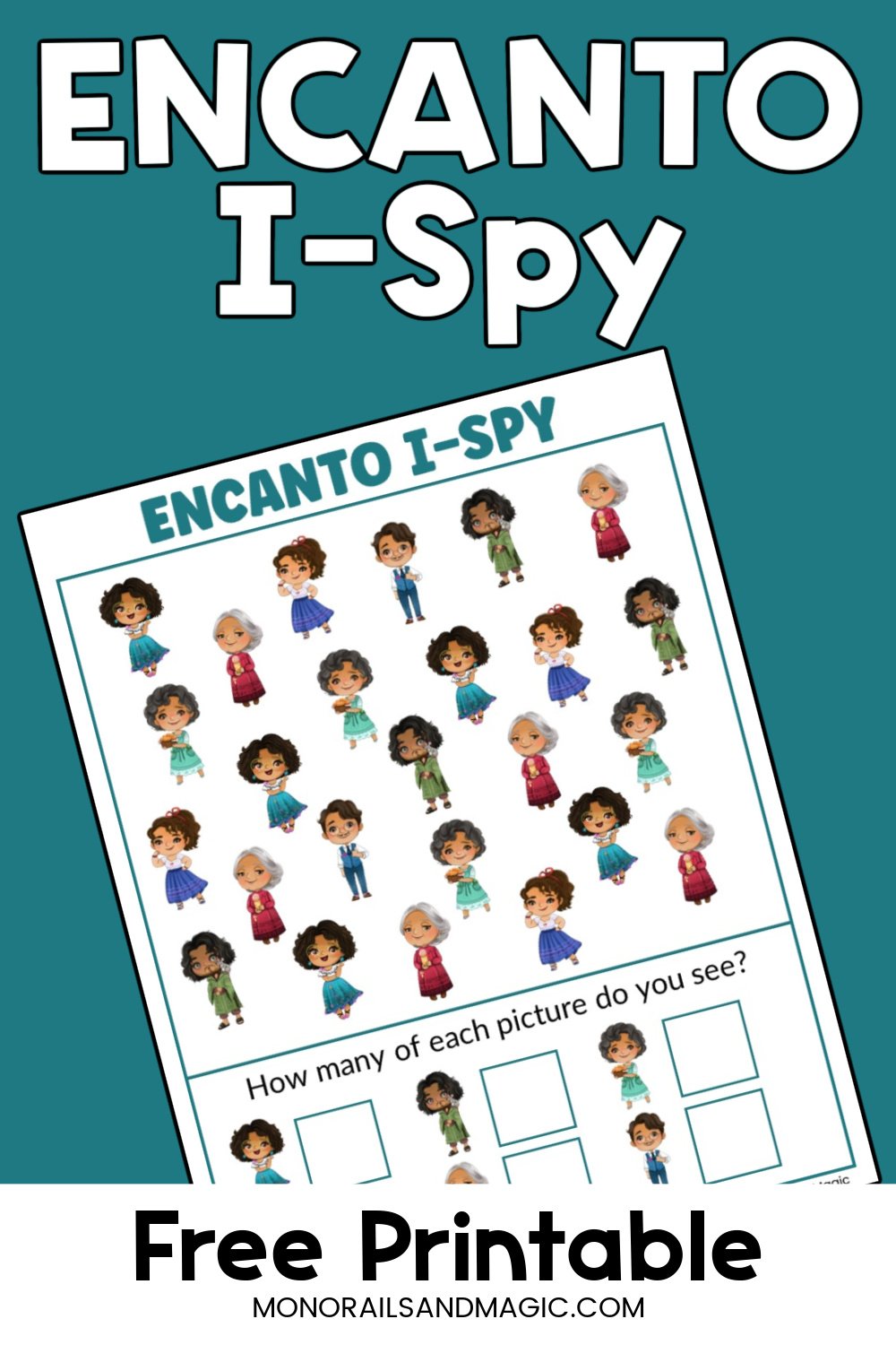 Free printable Encanto I-Spy activity for kids.