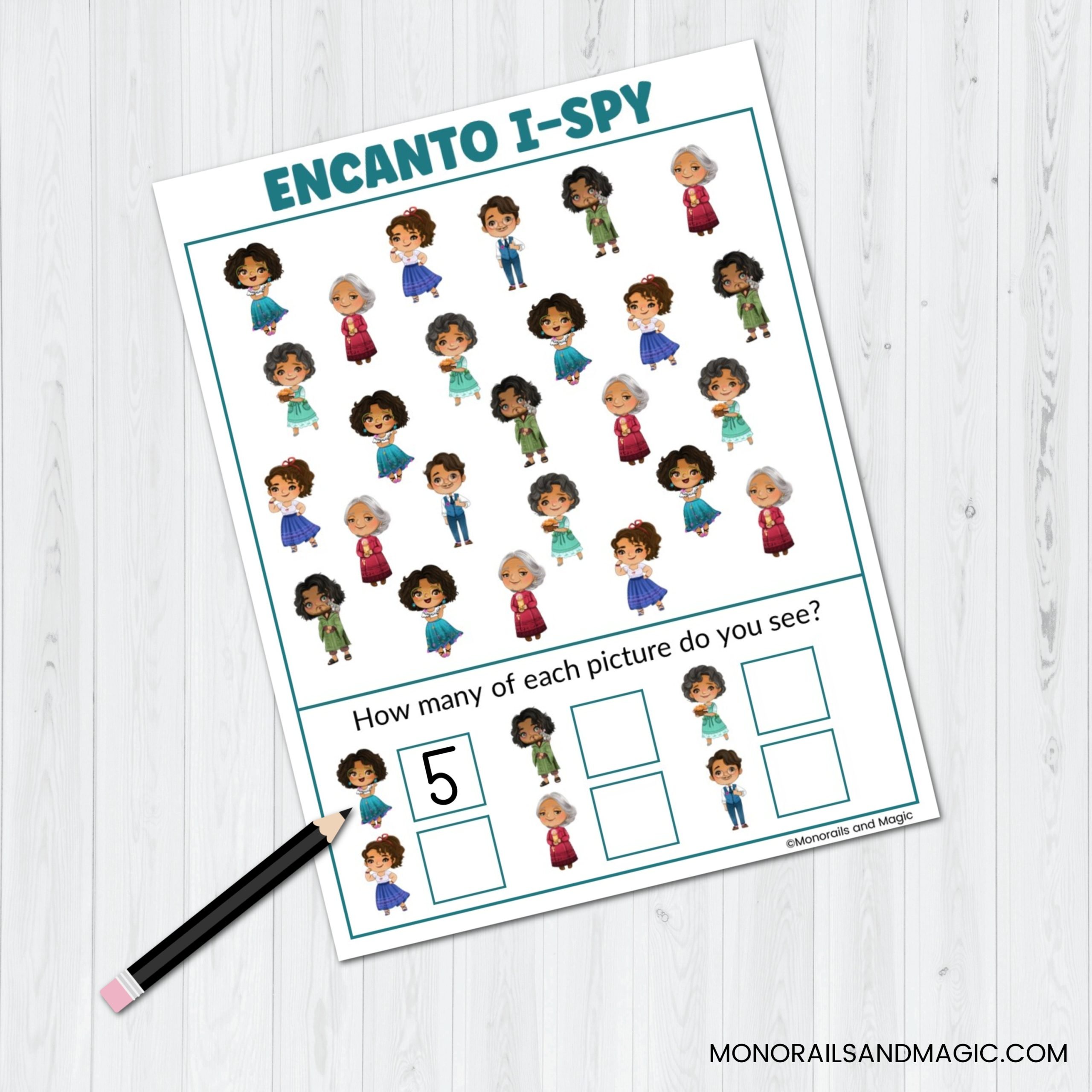 Free printable Encanto I-Spy activity for kids.
