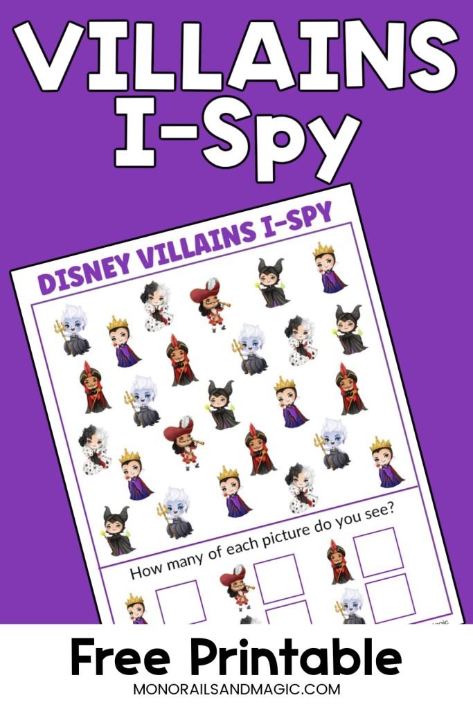 Free printable Disney villains I-Spy activity for kids.