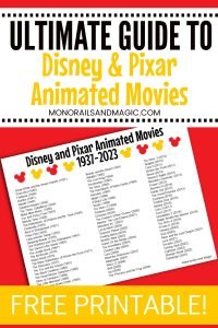Guide to Disney and Pixar Animated Movies Free Printable