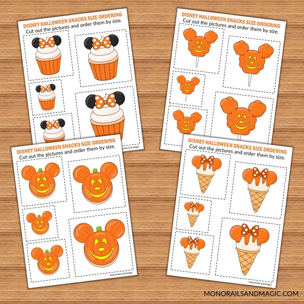 Printable Disney Halloween snacks mini activity pack for kids.