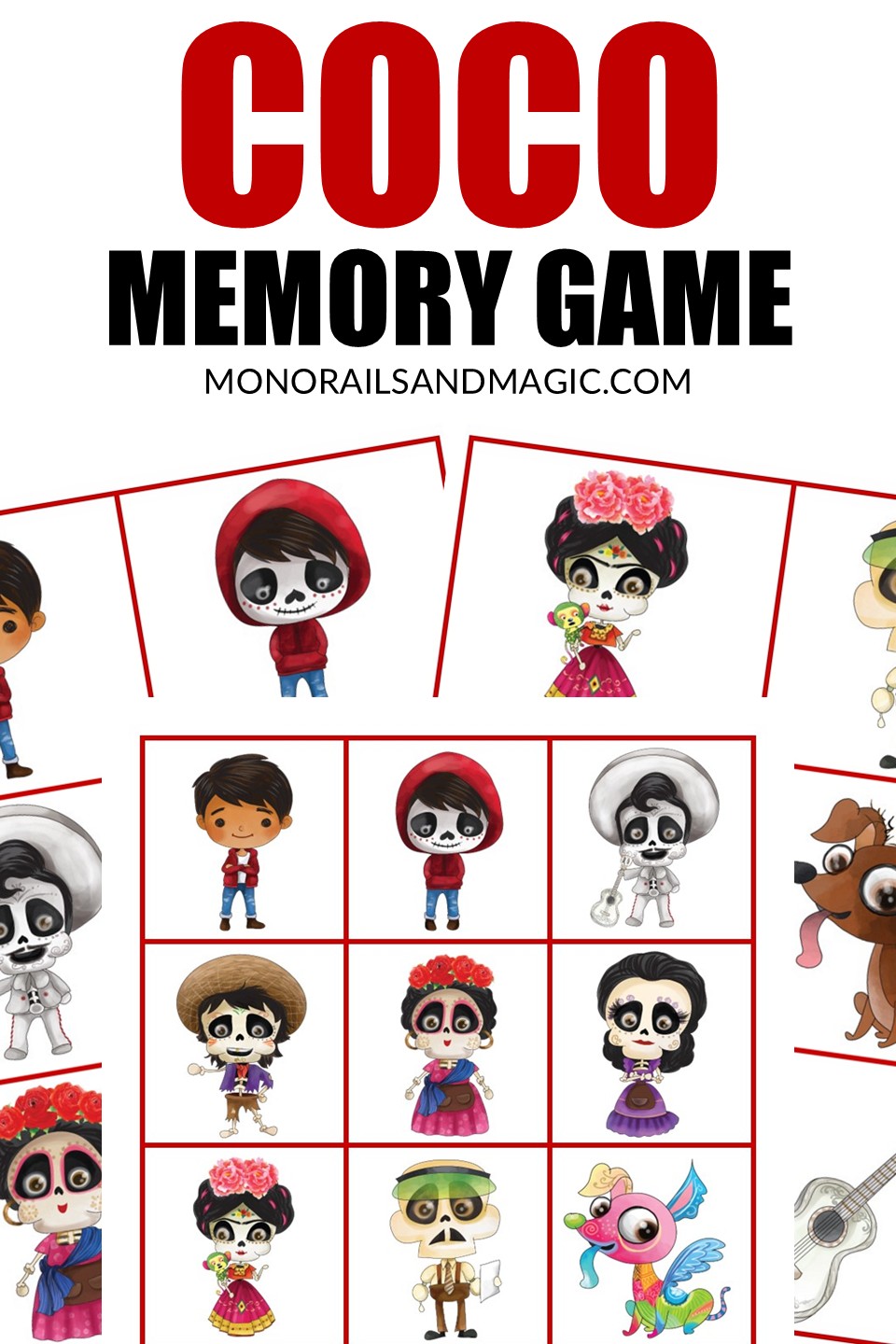 Free printable Coco memory game for kids.