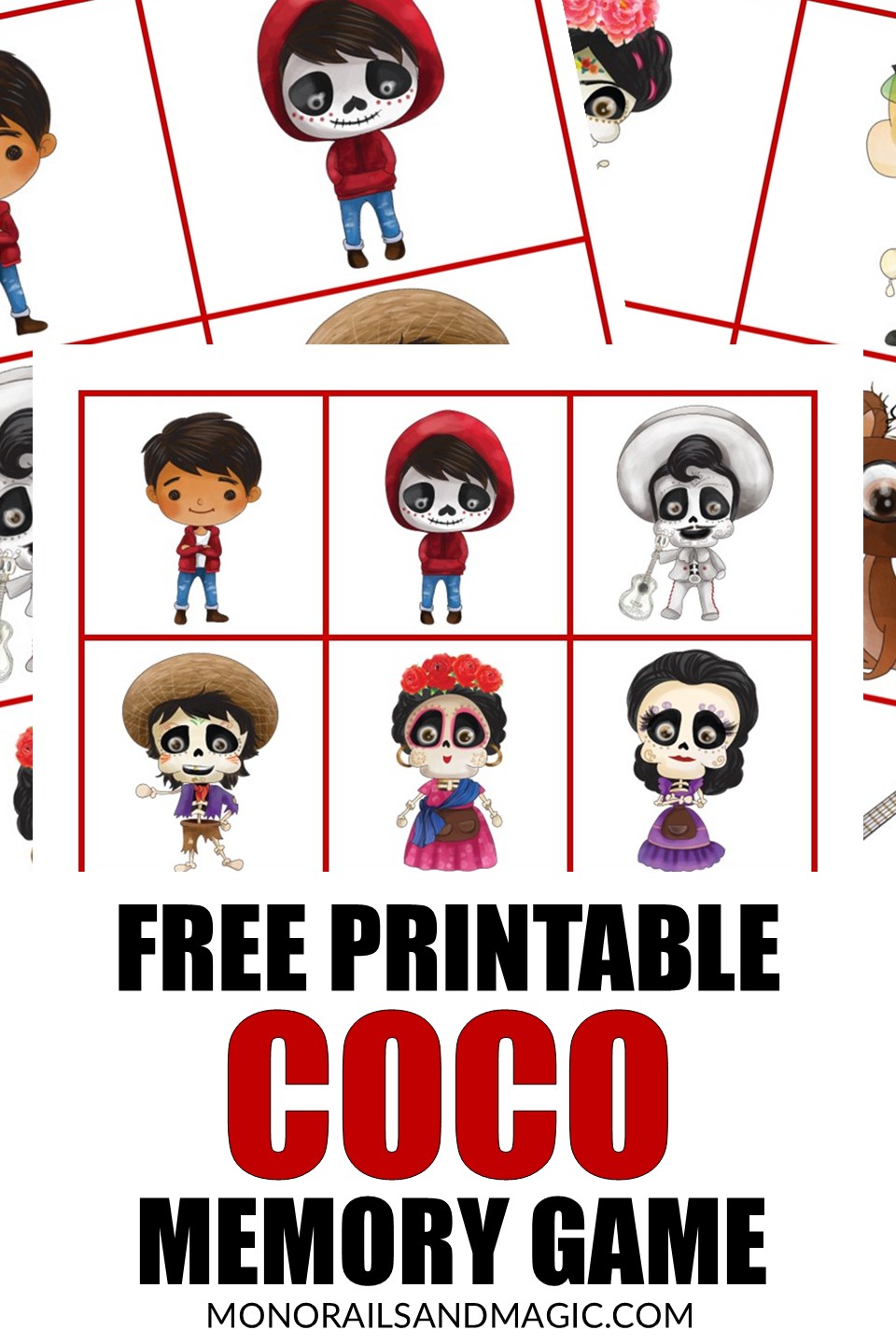 Free printable Coco memory game for kids.