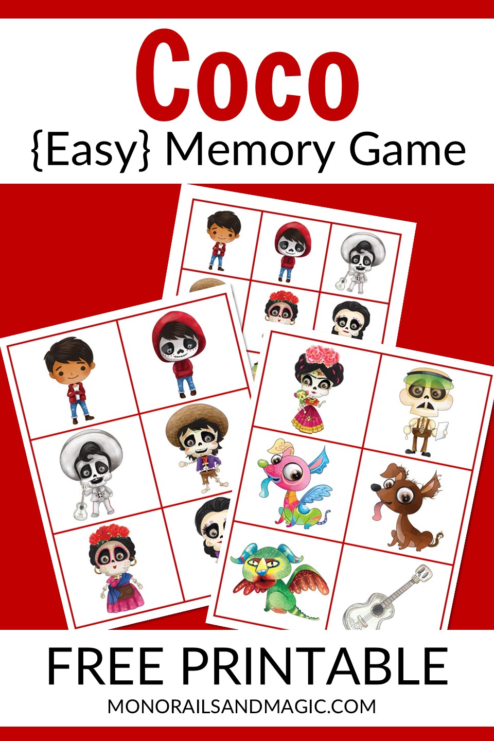 Free printable Coco memory game for kids.