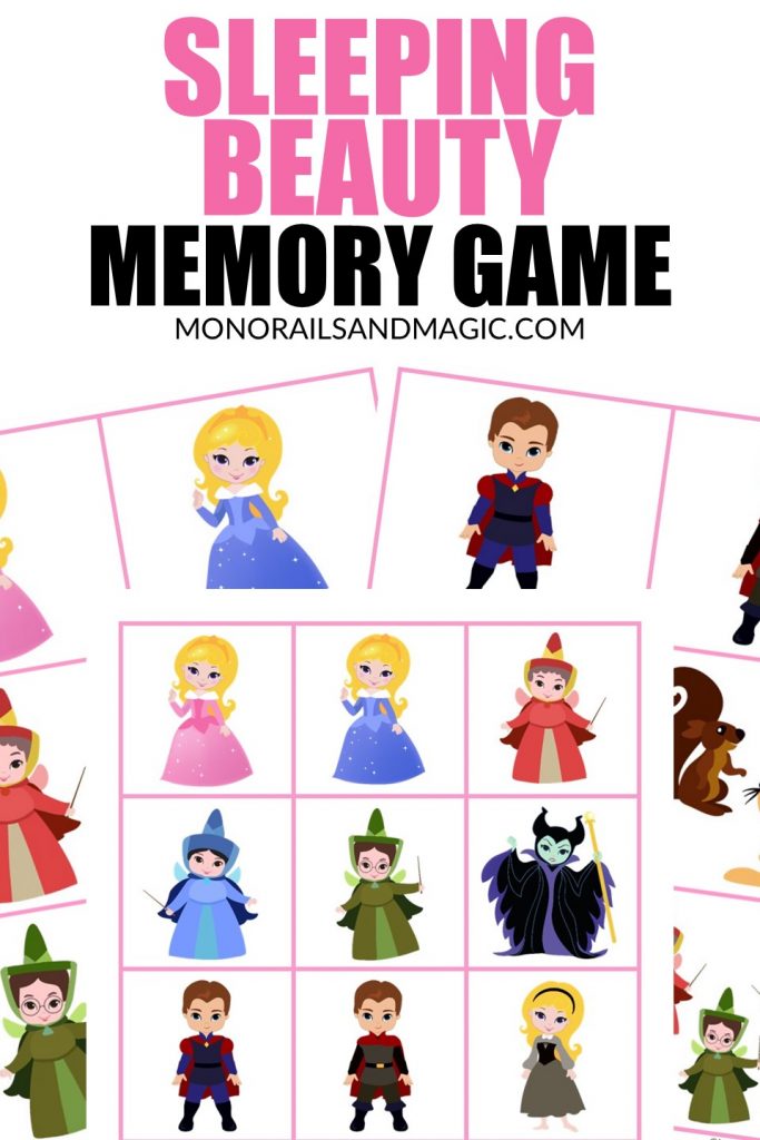 Free printable Sleeping Beauty memory game for kids.