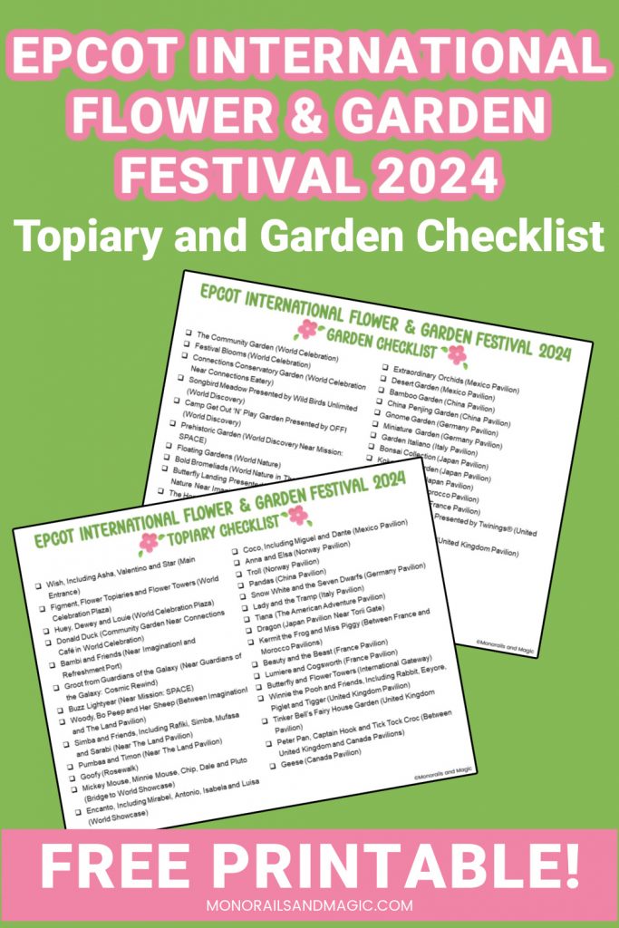 Printable checklist for the Epcot International Flower and Garden Festival.