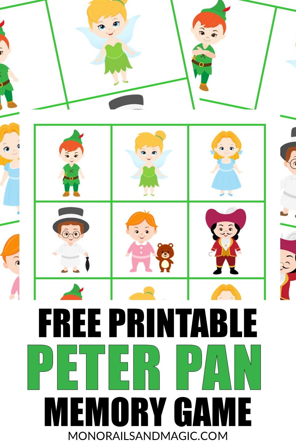 Free printable Peter Pan memory game for kids.