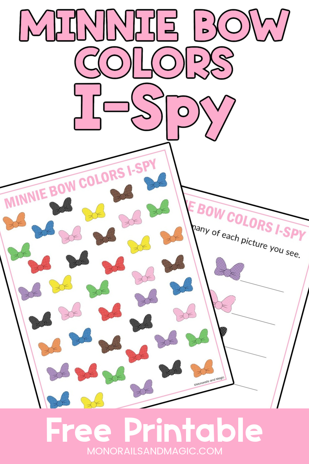 Free printable Minnie bow colors I-spy activity.