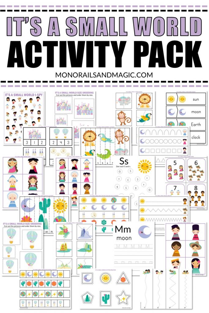 Printable It's a Small World activity pack for kids.
