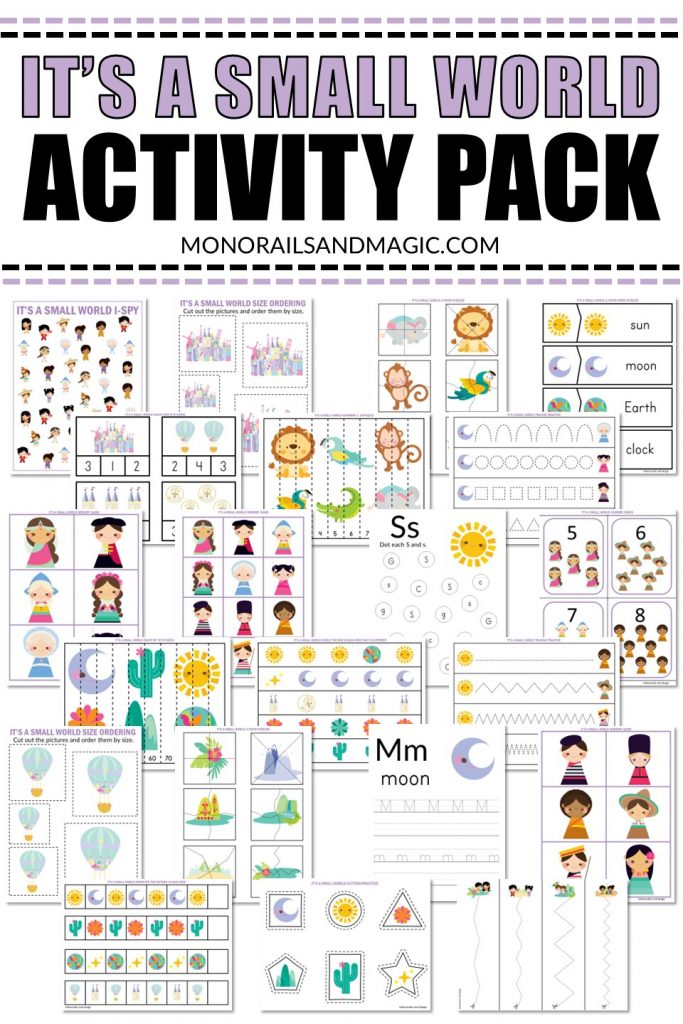 Printable It's a Small World activity pack for kids.